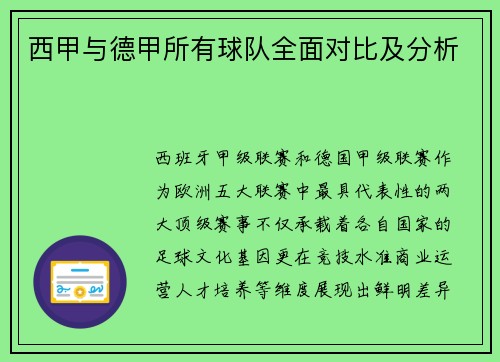 西甲与德甲所有球队全面对比及分析